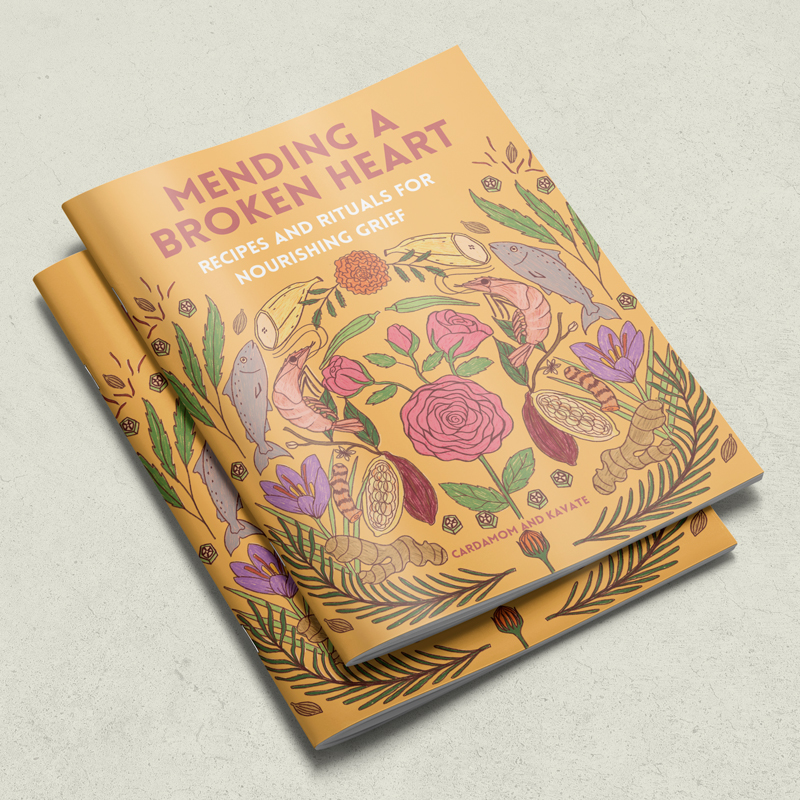 food, recipes, grief, traditions, support, art, ancestral, remedies, broken heart, illustration, meals