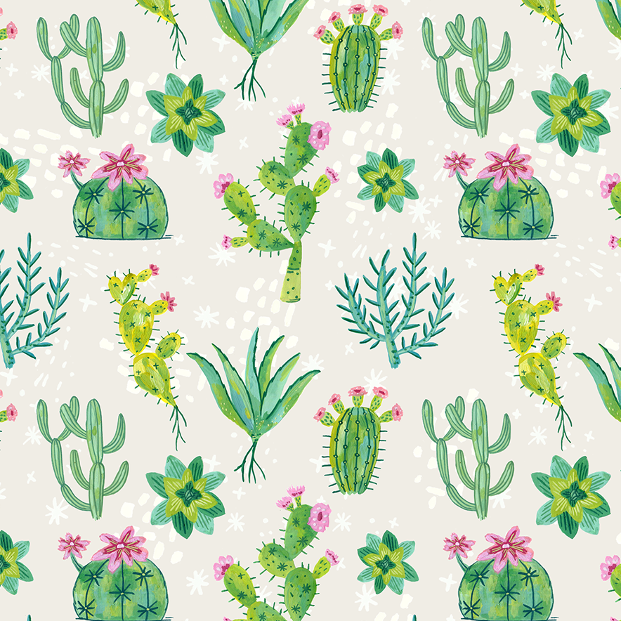 cactus, illustration, repeat pattern, surface design, painting, illustrator
